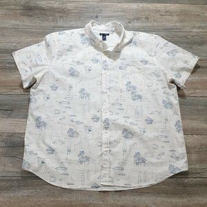 Gap 2XL Short Sleeve Shirt Island Map Vacation Casual Beach Hut Boho Pool Surf